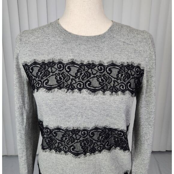 J. Crew Factory Striped Lace Teddie Sweater Long Sleeve Heather Gray Size Small - Picture 4 of 13